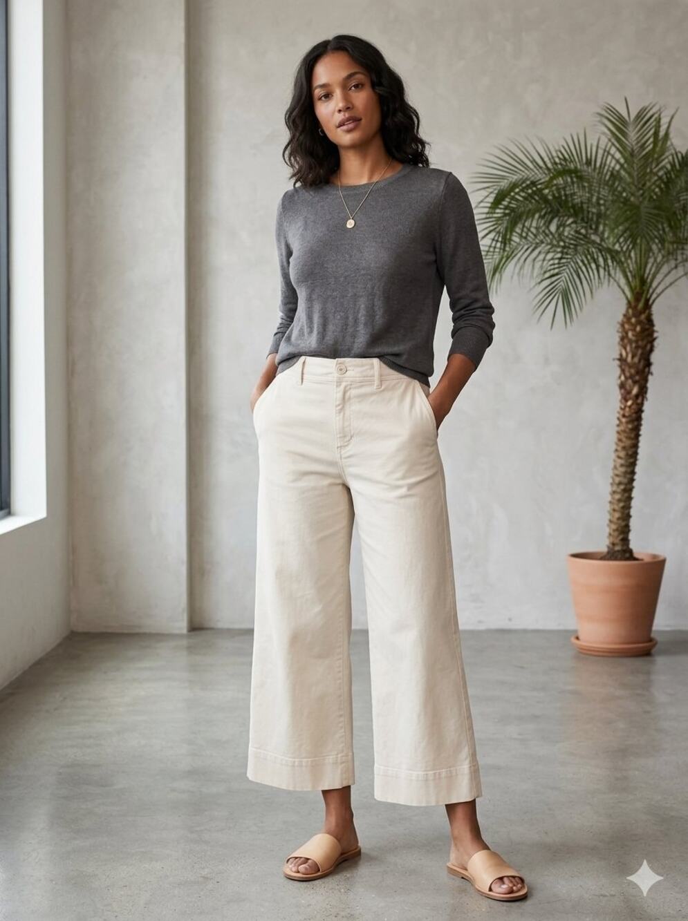 Ann Taylor High Rise Wide Leg Jeans Cropped Size 12 Cream Neutral